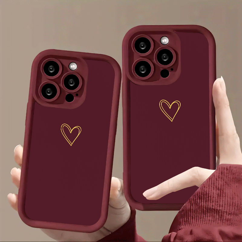 Phone Case: Golden Heart Pattern on Burgundy Background, for iPhone 17 Pro Max Case, 17 Air, 16 Pro Max, 16 Plus, 15 Pro Max, 15 Pro, 15, 14 Pro Max, 14 Pro, 14 Plus, 14, 13 Pro Max, 13 Pro, 13, 12 Pro Max, 12 Pro, 12, 11 Pro Max, 11 Pro, 11, X, XR